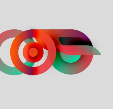 Soyut renkli daireler çakışıyor, dinamik görsel efekt yaratıyor. Gradyan renkler harmanlanarak modern tasarım ögesini oluşturur.