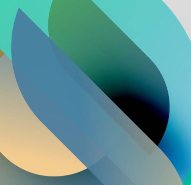 Soyut kompozisyon. Üst üste binen şekiller dinamik görsel efekt yaratır. Sıcak aksanlarla, havalı tonlar baskın gelir. Minimalist tasarım.