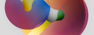 Soyut renkli şekiller örtüşür, dinamik görsel kompozisyon yaratır. Yumuşak gradyanlar renkleri karıştırır, sıvı hareketini hatırlatır.