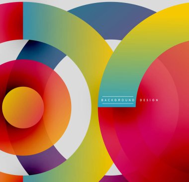 Soyut renkli çemberler dinamik görsel efektler yaratıyor. Parlak gradyanlar, modern tasarım elementleri mevcut.