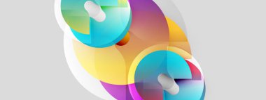 Soyut renkli şekiller örtüşür, dinamik bileşim yaratır. Yumuşak eğimler, pürüzsüz geçişler modern tasarımı tanımlar. Hap formları ince detaylar ekler.