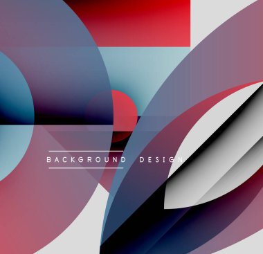 Soyut kompozisyon. Üst üste binen şekiller dinamik görsel efekt yaratır. Renkler harmanlanır, modern tasarım oluşturulur.