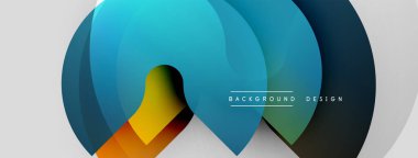 Soyut geometrik şekiller, canlı renkler, modern tasarım. Üst üste binen daireler dinamik görsel efekt yaratır. Minimalist stil, temiz hatlar.