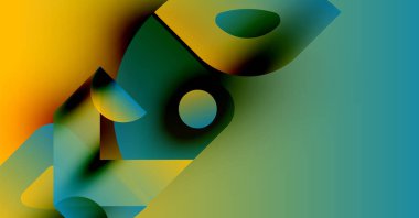 Canlı renk eğimlerine sahip soyut bir kompozisyon. Şekiller örtüşüyor, dinamik görsel ilgi yaratıyor. Düz geçişler tasarıma hükmediyor.