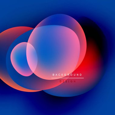 Soyut renkli tasarım. Üst üste binen daireler canlı gradyanlar yaratır, mavileri, kırmızıları, pembeleri harmanlarlar. Modern arkaplan dokusu.