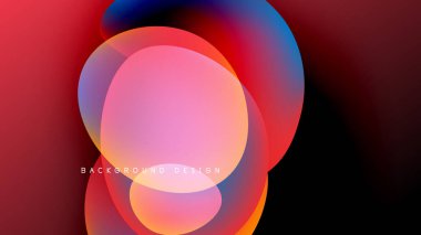 Soyut sıvı şekiller, canlı renklerin karışımı. Pembe, turuncu, mavi renkler koyu arkaplana hakim. Modern tasarım ögesi.