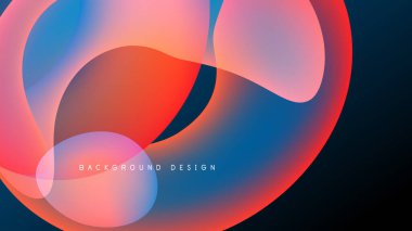 Soyut sıvı şekiller harmanlanarak canlı renk değişimleri yaratır. Tasarım, koyu arkaplana karşı turuncu, mavi ve pembe renklere sahiptir. Modern estetik.