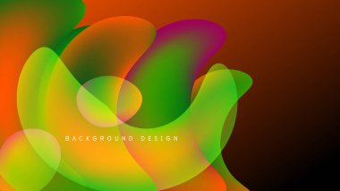 Soyut renkli şekiller örtüşüyor, canlı gradyanlar yaratıyor. Arka plan karanlık, tasarım modern, akışkan.