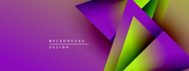 Soyut eğimler dinamik şekiller yaratır. Mor egemen, yeşil, sarı renkler aksanlı. Modern tasarım elementleri yenilik ve enerji öneriyor.