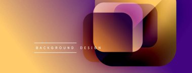 Soyut geometrik şekiller çakışıyor. Renkler sarıdan mora dönüşüyor. Metin elementli minimalist tasarım. Modern estetik.