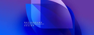 Soyut geometrik şekiller örtüşür, parlak mavi mor bir eğilim yaratır. Modern tasarım elementleri teknoloji ve yenilik öneriyor. Mevcut en küçük metin.