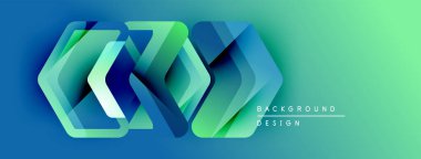 Soyut geometrik şekiller örtüşüyor, canlı mavi, yeşil bir eğim yaratıyor. Arkaplan ve sunumlar için modern tasarım ögesi.