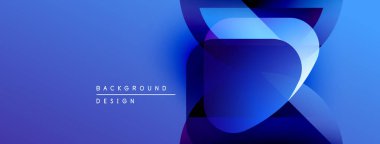 Soyut mavi arkaplan. Üst üste binen şekiller dinamik görsel efekt yaratır. Sancaklar ve sunumlar için modern tasarım uygun.