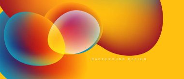 Soyut, enerjik çemberler çakışıyor ve gradyan etki yaratıyor. Sarı arkaplan renkli tasarımı tamamlıyor. Modern, pürüzsüz görüntüler.
