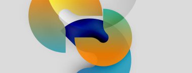 Soyut renkli şekiller örtüşür, dinamik bileşim yaratır. Yumuşak eğimler akıcılığı, ışık etkileşimini gösterir. Modern tasarım ögesi.