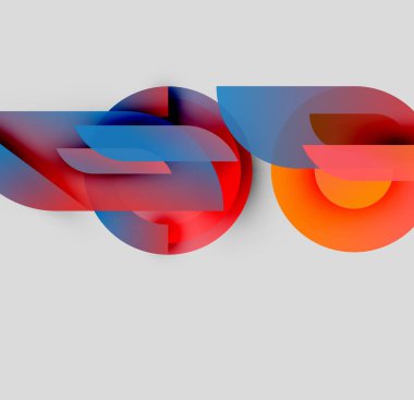 Soyut renkli şekiller dinamik görsel efektler yaratır. Kırmızı, mavi, turuncu renkler nötr arkaplana hakim. Modern tasarım.