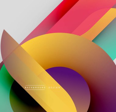 Soyut renkli şekiller dinamik kompozisyon oluşturur. Gradyanlar, modern görsel deneyim sunarak sorunsuzca harmanlanırlar.