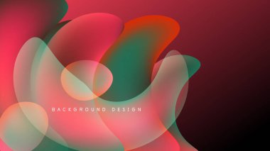 Soyut sıvı şekilleri örtüşür, canlı gradyanlar yaratır. Kırmızı, yeşil, beyaz karışımı koyu arkaplanda. Modern tasarım ögesi.