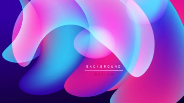 Canlı soyut şekiller örtüşüyor, akışkan renkli tasarım yaratıyor. Arkaplan siyah, parlak renkleri vurguluyor. Modern estetik.