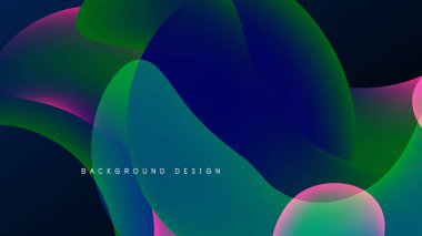 Soyut sıvı şekilleri örtüşür ve canlı renk değişimleri yaratır. Koyu arkaplan parlak renkleri, modern tasarım elementini vurgular.