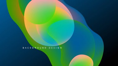 Soyut renkli şekiller örtüşüyor, canlı gradyanlar yaratıyor. Koyu arkaplan parlak renkleri, modern tasarım elementini vurgular.