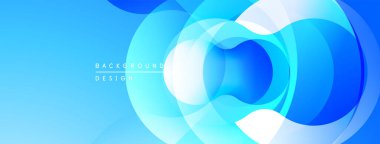 Soyut mavi katmanlar dinamik bileşim yaratır. Yumuşak eğimler, dairesel şekiller hareketi, modern estetiği akla getiriyor. Minimalist tasarım.