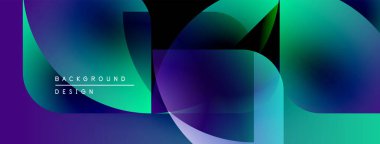 Soyut gradyanlar çakışıyor, dinamik görsel etki yaratıyor. Modern tasarım elementleri yenilik, teknoloji ve enerji öneriyor.