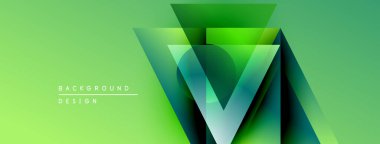 Soyut geometrik arkaplan. Yeşil gradyanlar katmanlı üçgen şekiller oluşturur, modern tasarım elementleri. Minimalist estetik, canlı renkler.