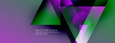 Soyut geometrik şekiller örtüşüyor, canlı mor ve yeşil renkler yaratıyor. Modern tasarım elementleri dijital sanat, arkaplan dokusu.