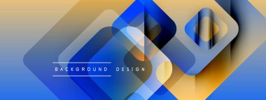 Soyut geometrik şekiller örtüşür, parlak mavi, altın renkleri yaratır. Modern tasarım elementleri teknoloji ve yenilik öneriyor. Minimalist metin arkaplan tasarımı okur.