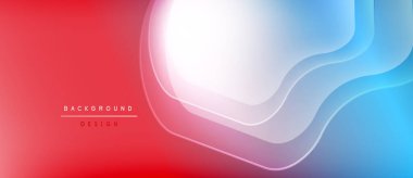 Soyut eğim arkaplanı. Kırmızı, beyaz, mavi renkler düzgün bir şekilde harmanlanır. Katmanlı şekiller dinamik görsel efektler yaratır. Minimalist tasarım.
