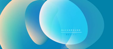 Soyut akışkan şekiller, canlı mavi renkler, değişimler. Metin kaplamalı minimalist tasarım, tasarım. Modern estetik.