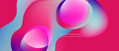 Soyut sıvı şekilleri örtüşür, parlak pembe ve mavi renkler yaratır. Tasarım metin arkaplanı, tasarım içerir. Modern estetik.