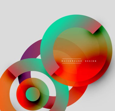Soyut renkli çakışan daireler dinamik görsel efekt yaratır. Modern tasarım elementleri yenilik ve enerji öneriyor.