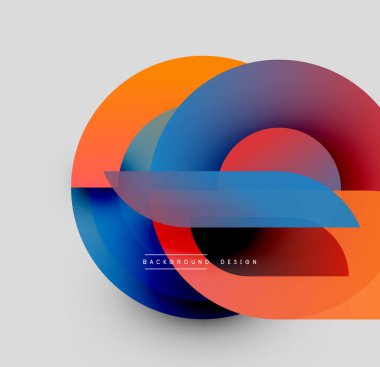 Soyut renkli çemberler dinamik görsel efektler yaratıyor. Gradyan gölgeler pürüzsüz, modern tasarım ögesi.