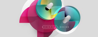 Soyut renkli şekiller örtüşür, dinamik görsel efekt yaratır. Modern tasarım öğeleri yenilik ve yaratıcılığı önerir.