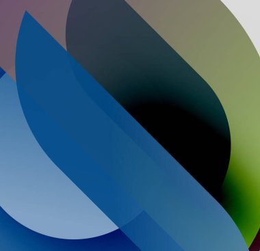 Soyut kompozisyon. Üst üste binen şekiller dinamik görsel efekt yaratır. Renkler karışıyor, değişkenler oluşuyor, geçişler pürüzsüz. Modern tasarım.