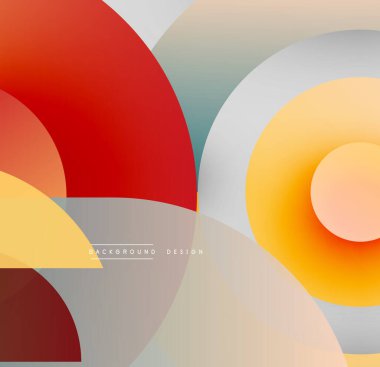 Soyut geometrik şekiller çakışıyor. Kırmızı, sarı, gri renkler modern tasarım yaratır. Arkaplanlar için minimalist vektör illüstrasyonu.