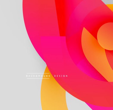 Soyut renkli şekiller örtüşür, dinamik görsel efekt yaratır. Renkler pembeden turuncuya, sarıya kadar değişiyor. Modern tasarım ögesi.