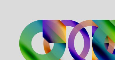 Soyut renkli çakışan daireler dinamik görsel kompozisyon oluşturur. Gradyan renkler harmanlanarak modern tasarım ögesini oluşturur.