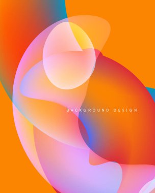 Soyut sıvı şekilleri örtüşür ve canlı renk değişimleri yaratır. Turuncu, pembeler, maviler, sarılar pürüzsüzce harmanlanmış arka planda hakimdir. Modern tasarım ögesi.