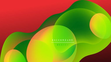 Soyut sıvı şekilleri canlı renkleri harmanlar. Yeşil, sarı, kırmızı gradyanlar dinamik görsel akış oluşturur. Modern tasarım ögesi.