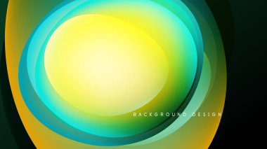 Soyut dairesel katmanlar, canlı sarı, turkuaz, yeşil renkler. Yumuşak gradyanlar siyah arkaplan üzerinde dinamik görsel etki yaratır.