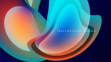 Soyut sıvı şekilleri örtüşür ve canlı renk değişimleri yaratır. Düz geçişlerle dinamik kompozisyon, modern estetik.