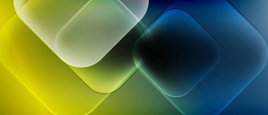 Yuvarlak kareler, canlı renkler ve gradyanlardan oluşan soyut bir kompozisyon. Sarı, mavi, yeşil renkler kusursuz bir şekilde harmanlanarak modern estetik.