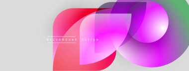 Soyut renkli şekiller örtüşür, dinamik görsel efekt yaratır. Modern tasarım elementleri yenilik, enerji, akıcılık öneriyor.