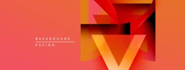 Soyut geometrik tasarım. Kırmızı gradyanlar katmanlı şekiller oluşturarak dinamik görsel bileşim oluştururlar. Çeşitli projeler için modern arkaplan.