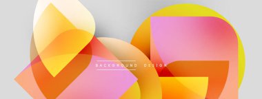 Soyut şekiller örtüşüyor, canlı renk değişimleri yaratıyor. Modern tasarım yumuşak pembeler, portakallar, sarılar, açık gri arka plan.