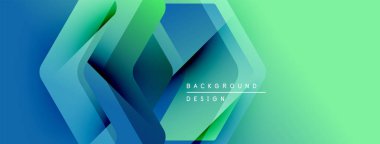 Soyut geometrik şekiller çakışıyor. Mavi, yeşil gradyanlar modern arkaplan tasarımı yaratır. Metin arka plan tasarımı okur. Minimalist estetik.