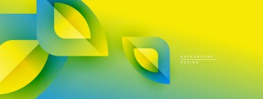 Soyut geometrik şekiller örtüşür, parlak sarı, yeşil ve mavi renkler yaratır. Sancaklar ve arka planlar için modern tasarım uygun.
